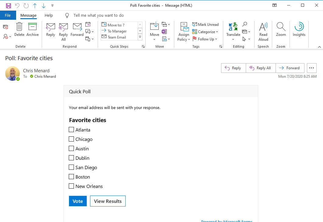 Create a Poll in an Outlook email Chris Menard Training